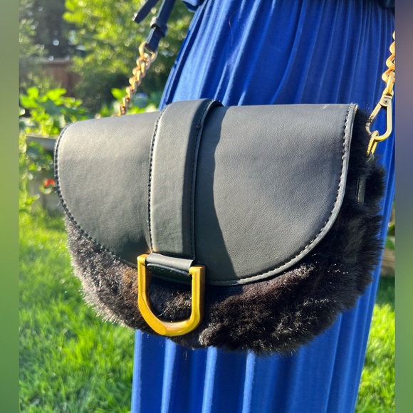 Scoop NYC Handbags - Scoop Black Faux Fur Crossbody Bag